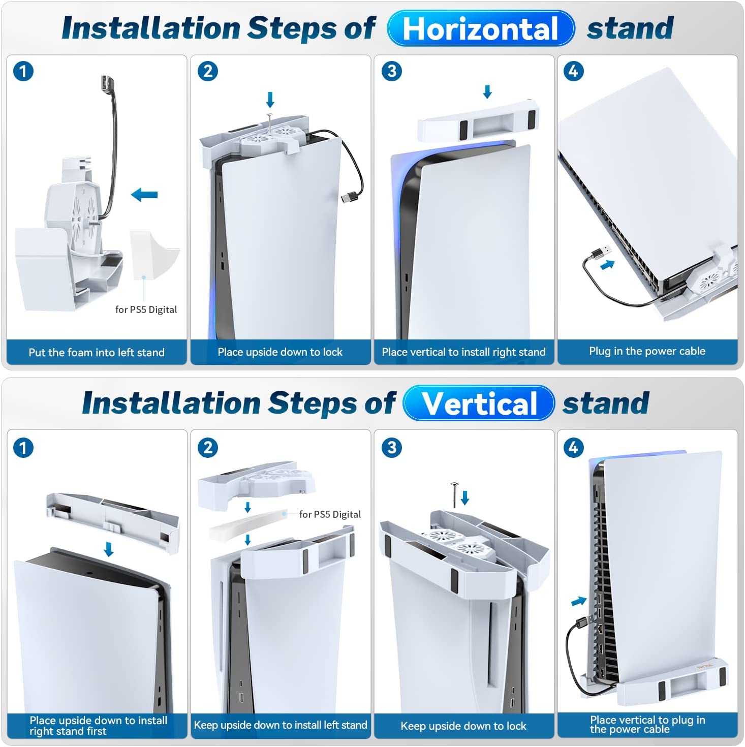 Kytok PS5 Stand with Silent Cooling Fan, Upgraded Vertical & Horizontal PS5 Cooling Station Stand for PS5 Disc & Digital Editions Console, PS5 Accessories Cooler Stand with USB Cable-White Lowest Price