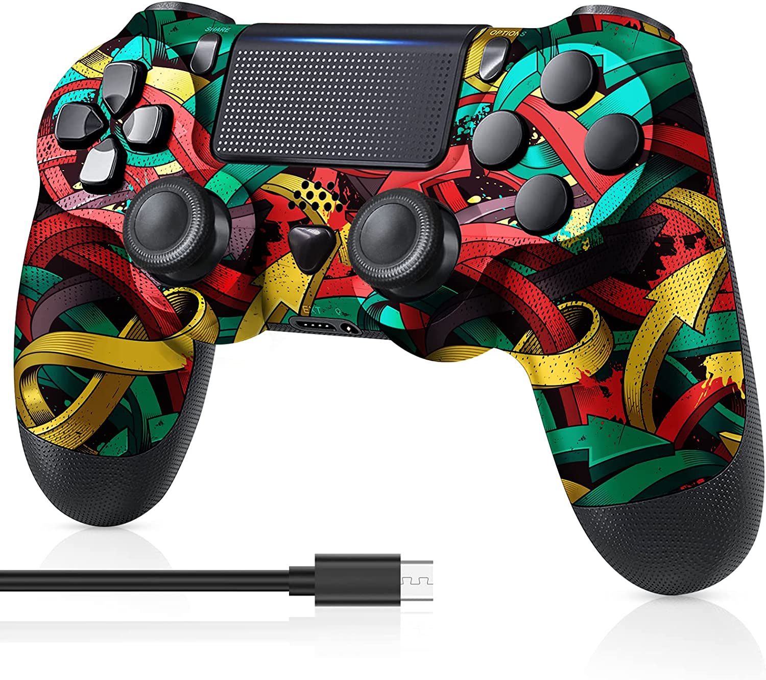 PS4 Controller Wireless, with USB Cable/1000mAh Battery/Dual Vibration/6-Axis Motion Control/3.5mm Audio Jack/Multi Touch Pad/Share Button, PS4 Controller Compatible with PS4/Slim/Pro/PC Best Price