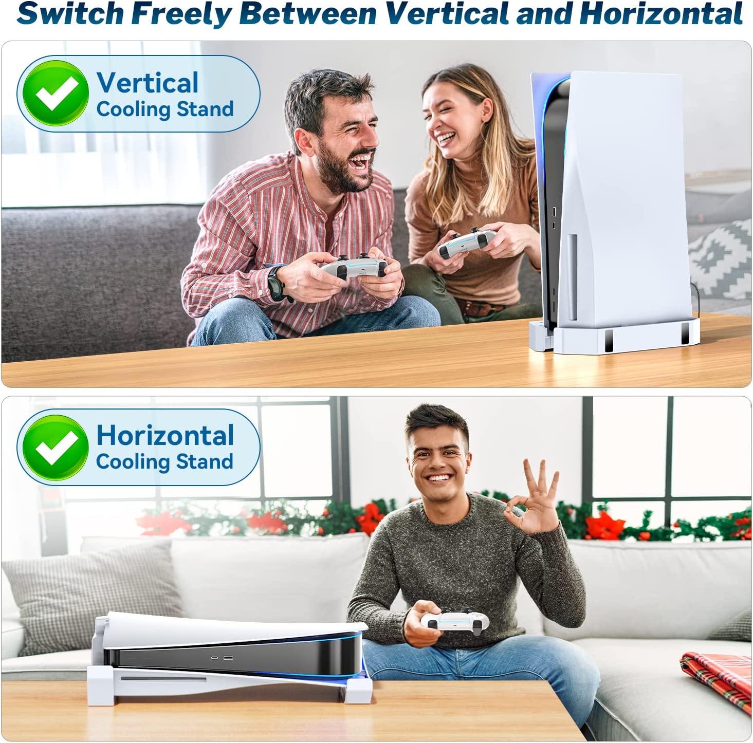 Kytok PS5 Stand with Silent Cooling Fan, Upgraded Vertical & Horizontal PS5 Cooling Station Stand for PS5 Disc & Digital Editions Console, PS5 Accessories Cooler Stand with USB Cable-White Reasonable Price