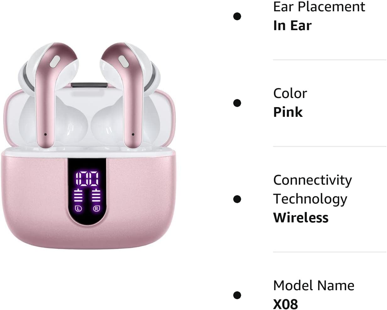 TAGRY Bluetooth Headphones True Wireless Earbuds 60H Playback LED Power Display Earphones with Wireless Charging Case IPX5 Waterproof in-Ear Earbuds with Mic for TV Smart Phone Computer Laptop Sports Reasonable Price