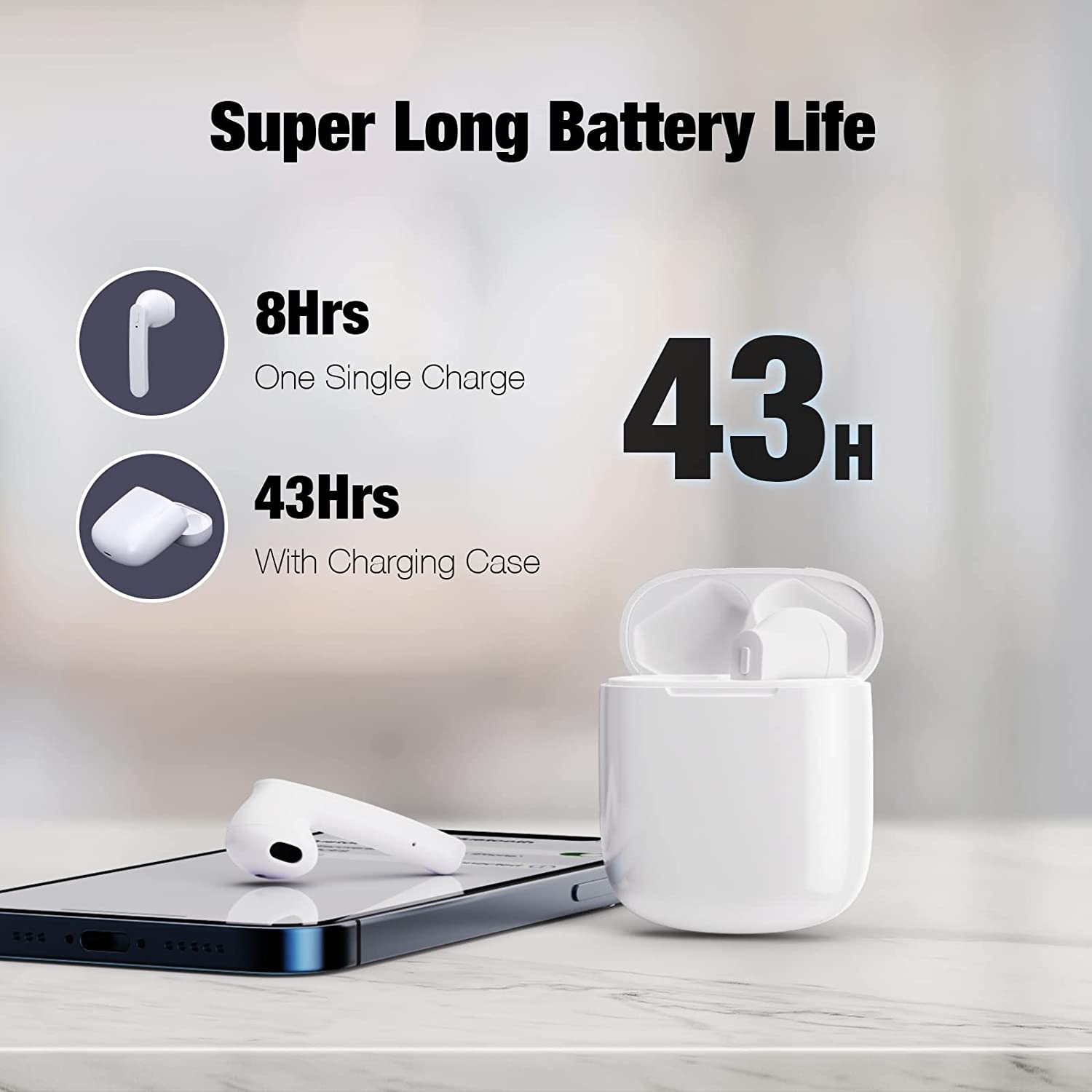 Wireless Earbuds, Bluetooth 5.3 Earbuds with 43H Playtime, IPX6 Waterproof Stereo Sound True Wireless Earbuds with Microphone, Bluetooth Headphones for Sport and Working Affordable Price