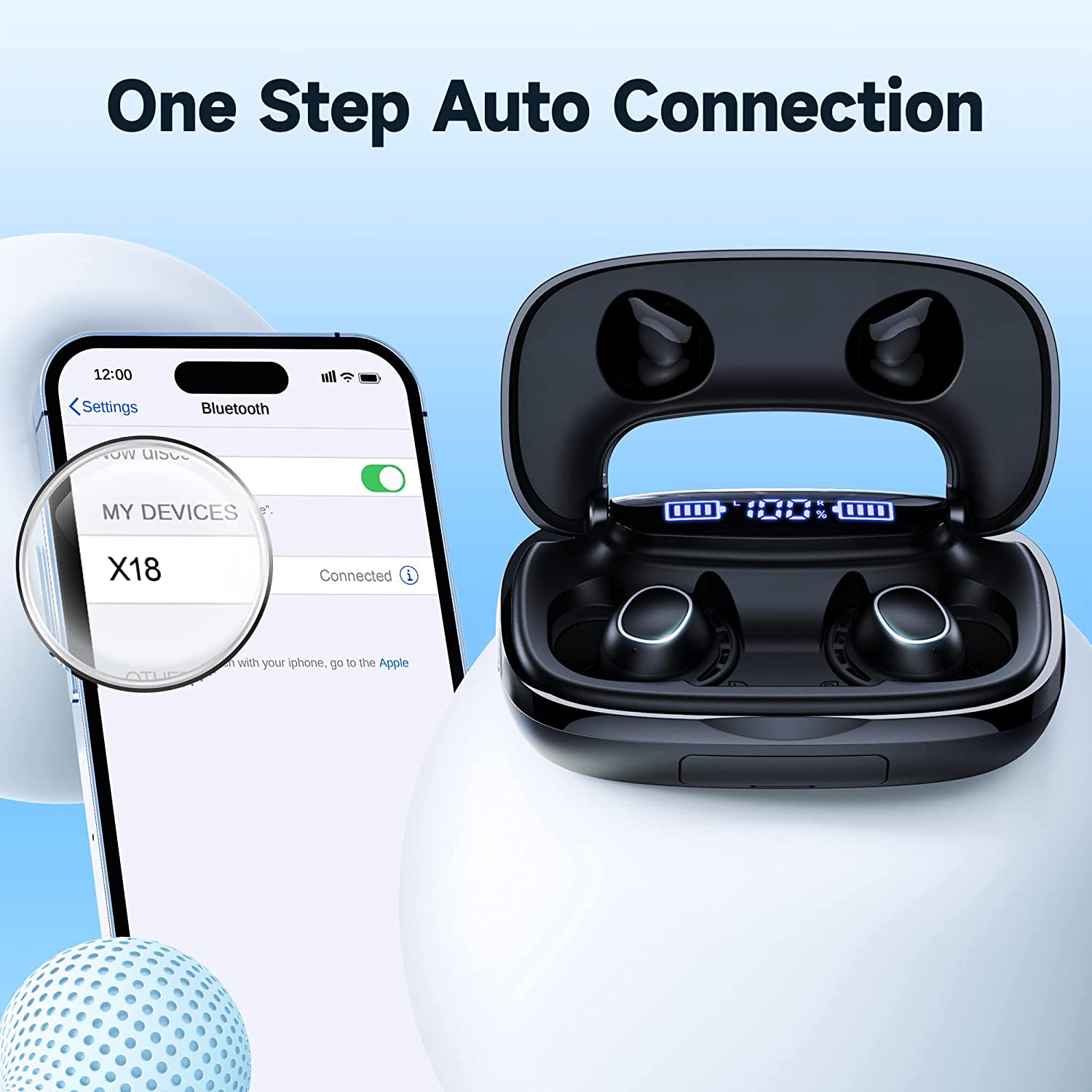 Wireless Earbuds Bluetooth Headphones 120H Playtime IPX7 Waterproof in-Ear Earphones Power Display Ear Buds with Mic and 2600mAh Charging Case for Sports Workout Laptop TV Computer Phone Gaming Black Reasonable Price