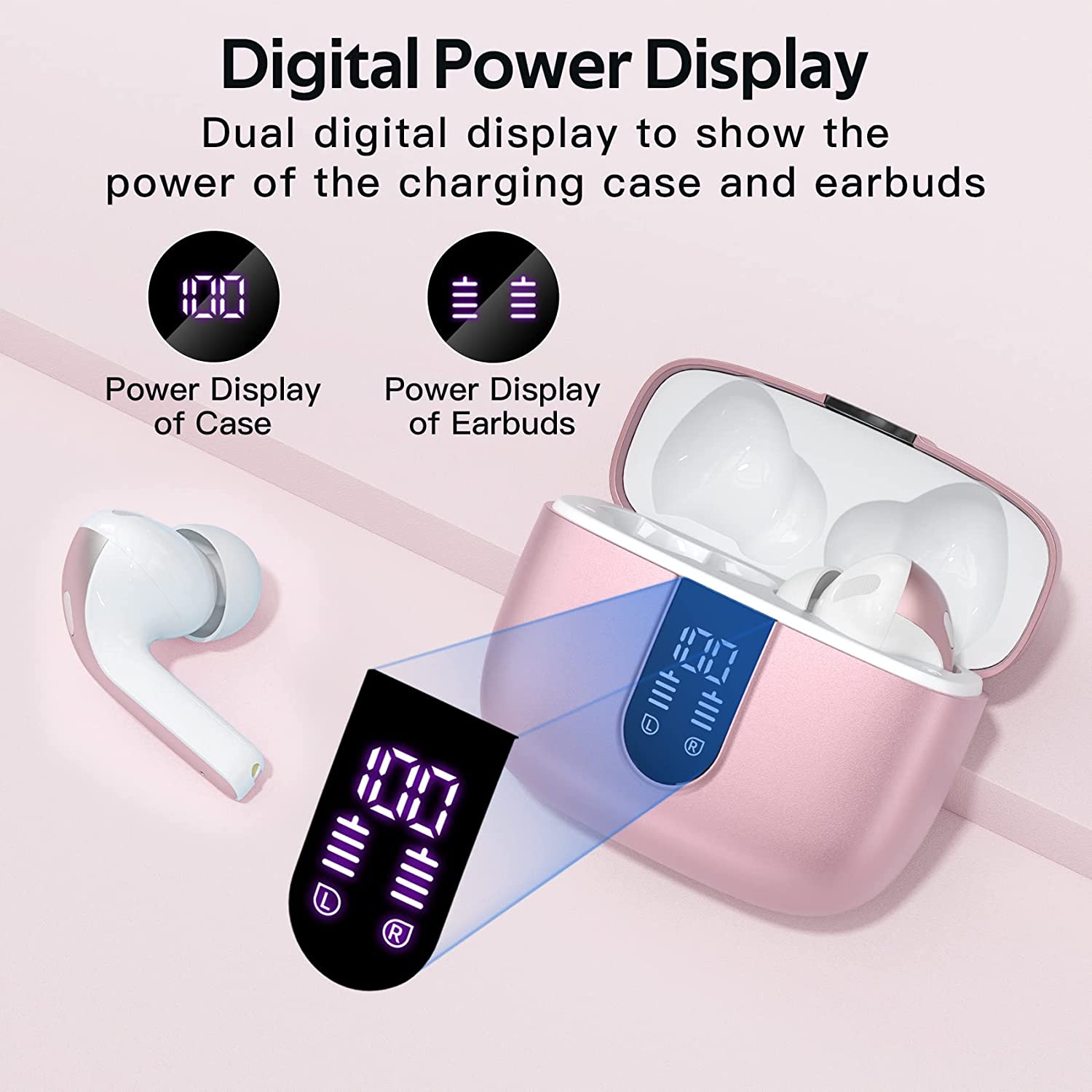 TAGRY Bluetooth Headphones True Wireless Earbuds 60H Playback LED Power Display Earphones with Wireless Charging Case IPX5 Waterproof in-Ear Earbuds with Mic for TV Smart Phone Computer Laptop Sports Cheapest Price
