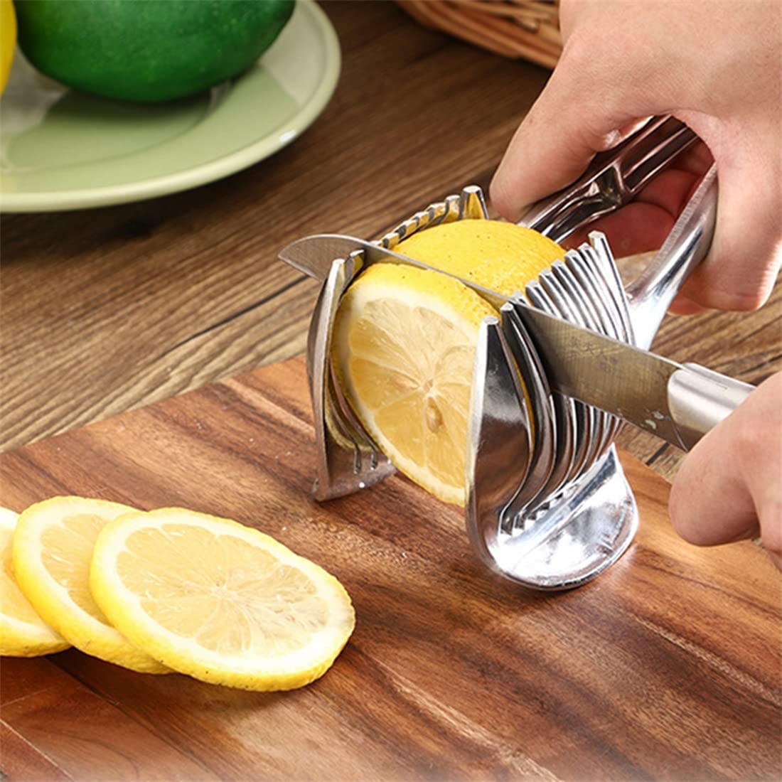 InfantLY Bright Kitchen Gadgets Handy Stainless Steel Onion Holder Potato Tomato Slicer Vegetable Fruit Cutter Safety Cooking Tools Accessories Lowest Price