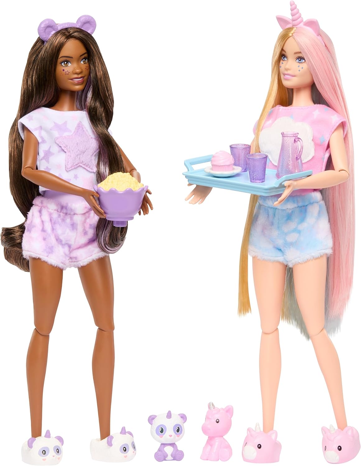 Barbie Cutie Reveal Gift Set with 2 Dolls & 2 Pets, Cozy Cute Tees Slumber Party with 35+ Surprises, Color Change & Costume Sleeping Bags Cheapest Price