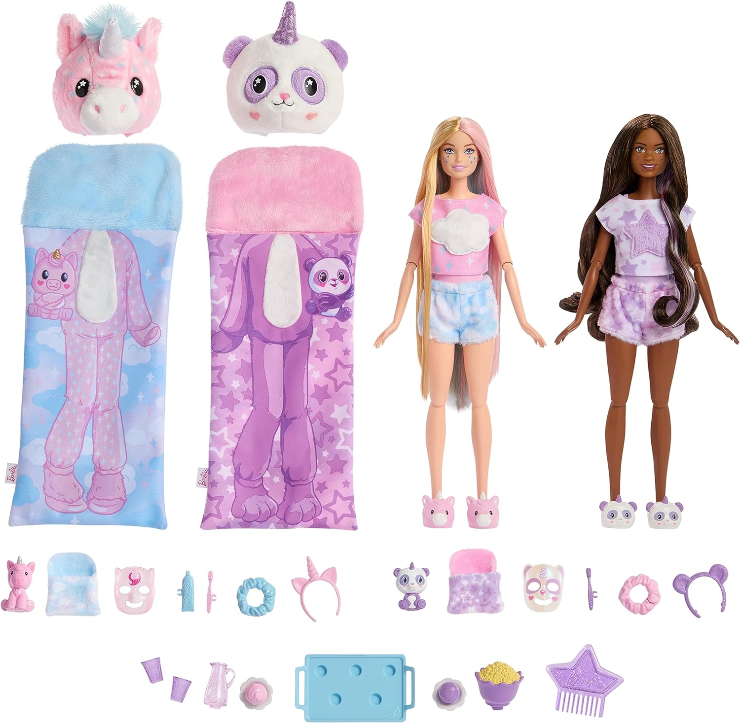 Barbie Cutie Reveal Gift Set with 2 Dolls & 2 Pets, Cozy Cute Tees Slumber Party with 35+ Surprises, Color Change & Costume Sleeping Bags Best Price